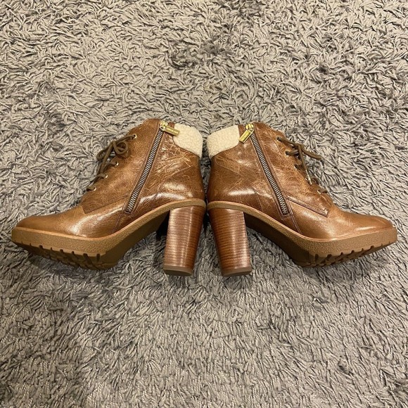 Michael Michael Kors Kim Lace Up Leather Bootie In Dark Caramel Size 7M - Picture 8 of 14